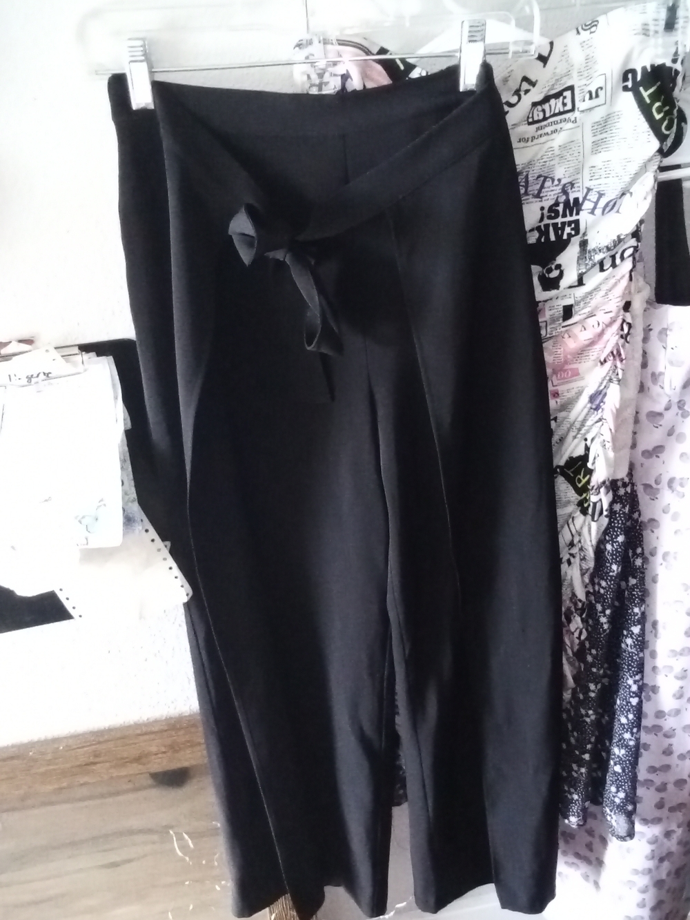 Bar lll Black High-Waist, Wide-Leg Flare Pants with Tie Waist